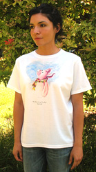 Ham-let Ladies T-shirt. Original drawing of Iren's happy little piglet on elegant Ladies T-shirts, scoop neck, slightly fitted, mid-hip length. Soft cotton inside and polyester out, machine wash.