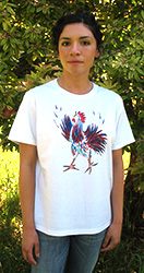 Little Rooster Ladies T-shirt. Original drawing of Iren's gorgeous chicks on elegant Ladies T-shirts, scoop neck, slightly fitted, mid-hip length. Soft cotton inside and polyester out, machine wash.