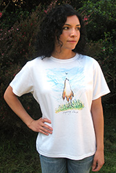 Spring Chick Ladies T-shirt. Original drawing of Iren's gorgeous chicks on elegant Ladies T-shirts, scoop neck, slightly fitted, mid-hip length. Soft cotton inside and polyester out, machine wash.