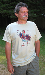 Little Rooster short sleeve  T-shirt. Color: Alpine Spruce Original drawing of Iren’s gorgeous chicks on  light and durable Vapor T-shirts, moisture wicking and fast drying, perfect for sports or everyday use. Spun poly with the feel of cotton. Machine wash.